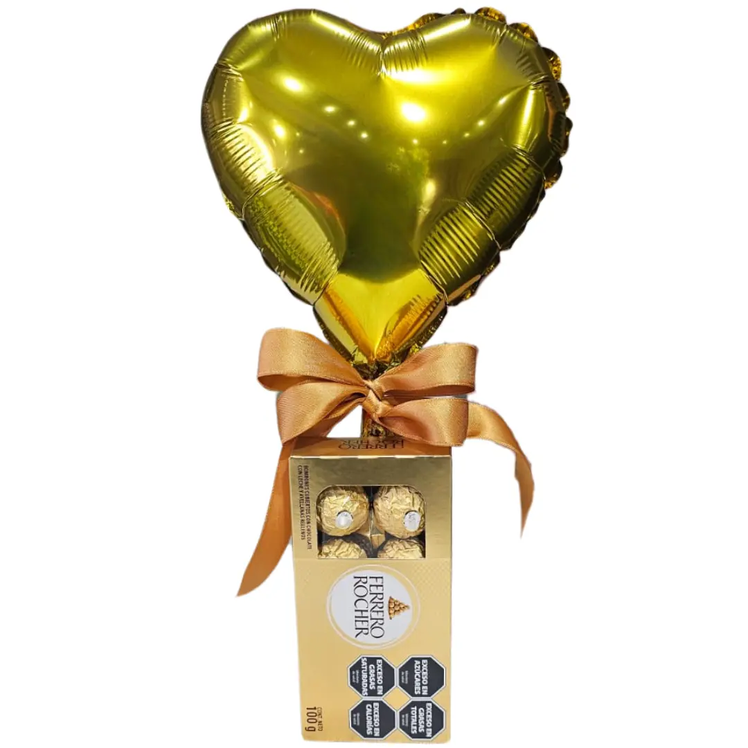 Globo corazon dorado Ferrero Rocher x8